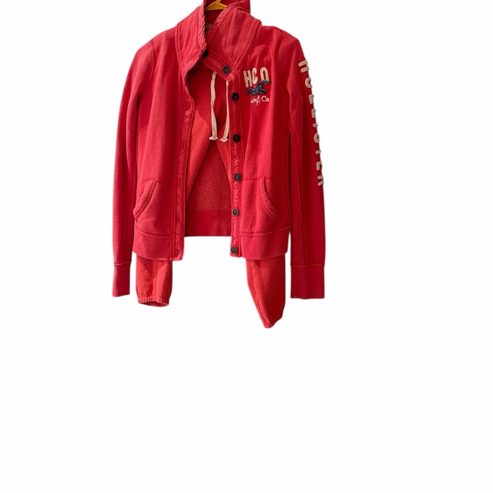 Hollister Red Button-Up Jacket and capris pants set